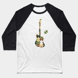 Camouflage Puzzle Offset Style Electric Guitar Silhouette Baseball T-Shirt